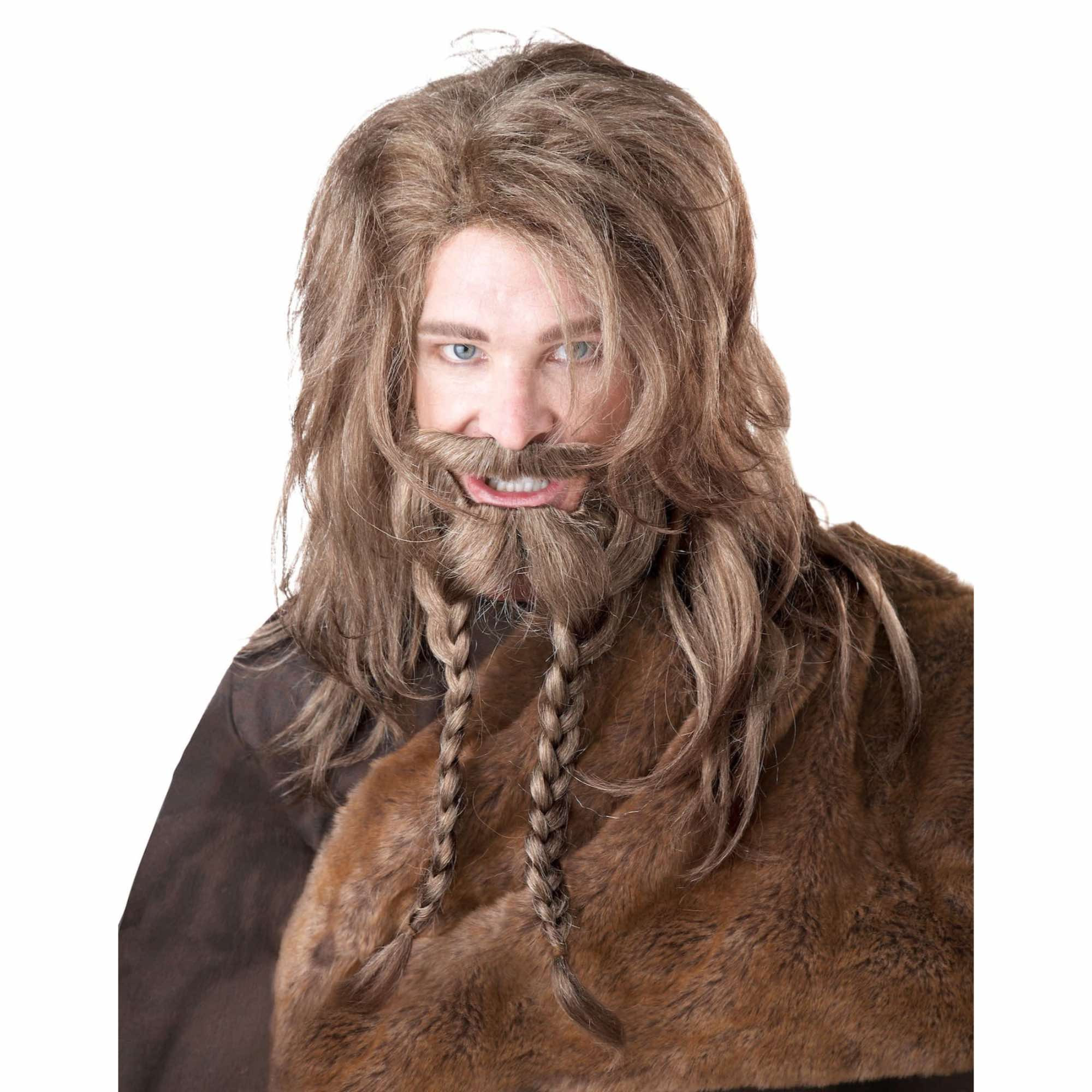 Viking Barbarian Dwarf Blonde Men Costume Wig Beard & Moustache