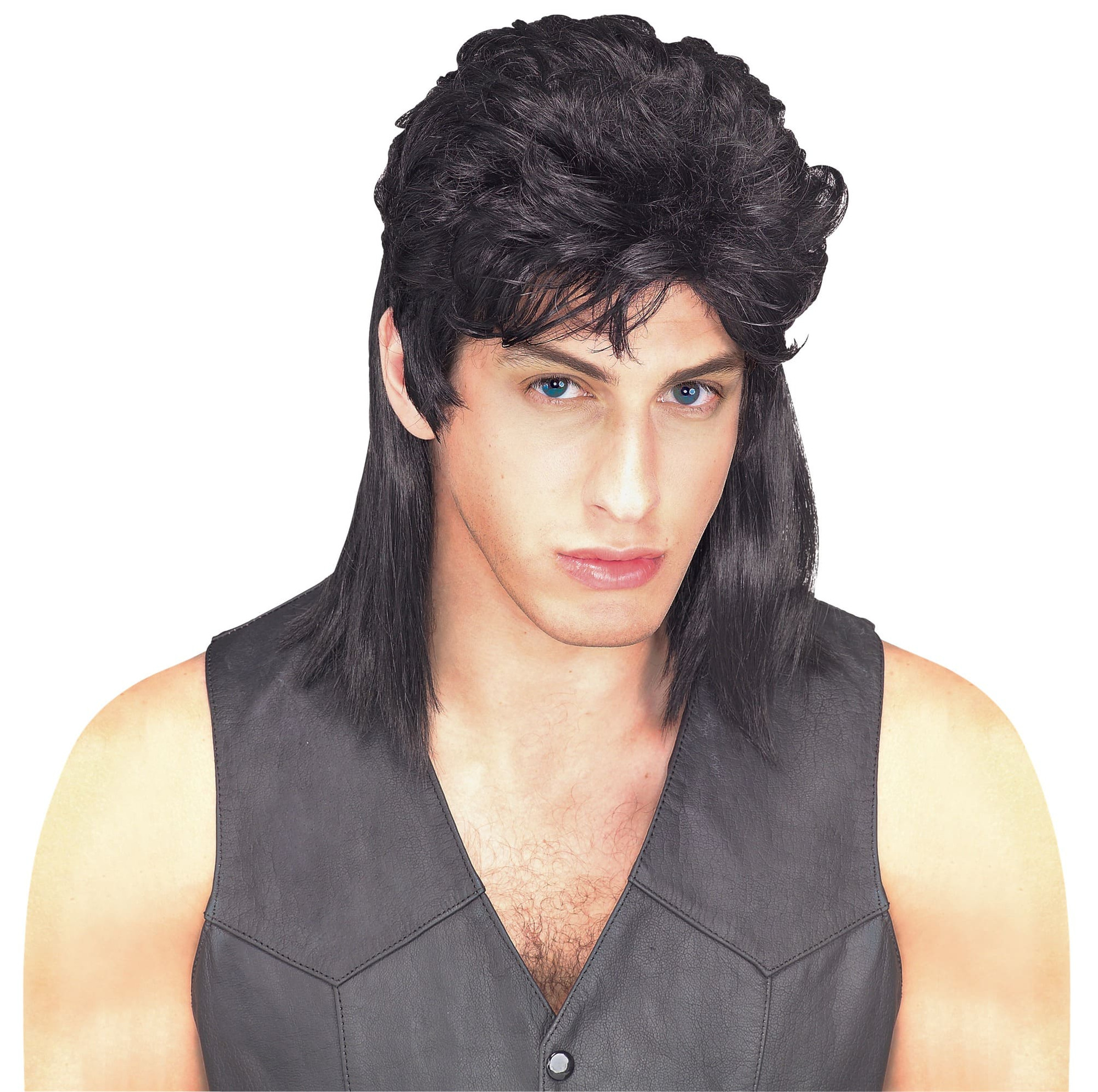1980s Mullet Redneck Bogan White Trash Rock Star Black Mens Costume Wig