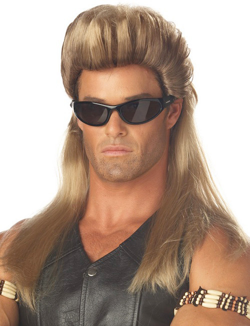 Bail Enforcer Dog Bounty Hunter 80s Mullet Biker Rocker Mens Costume Wig