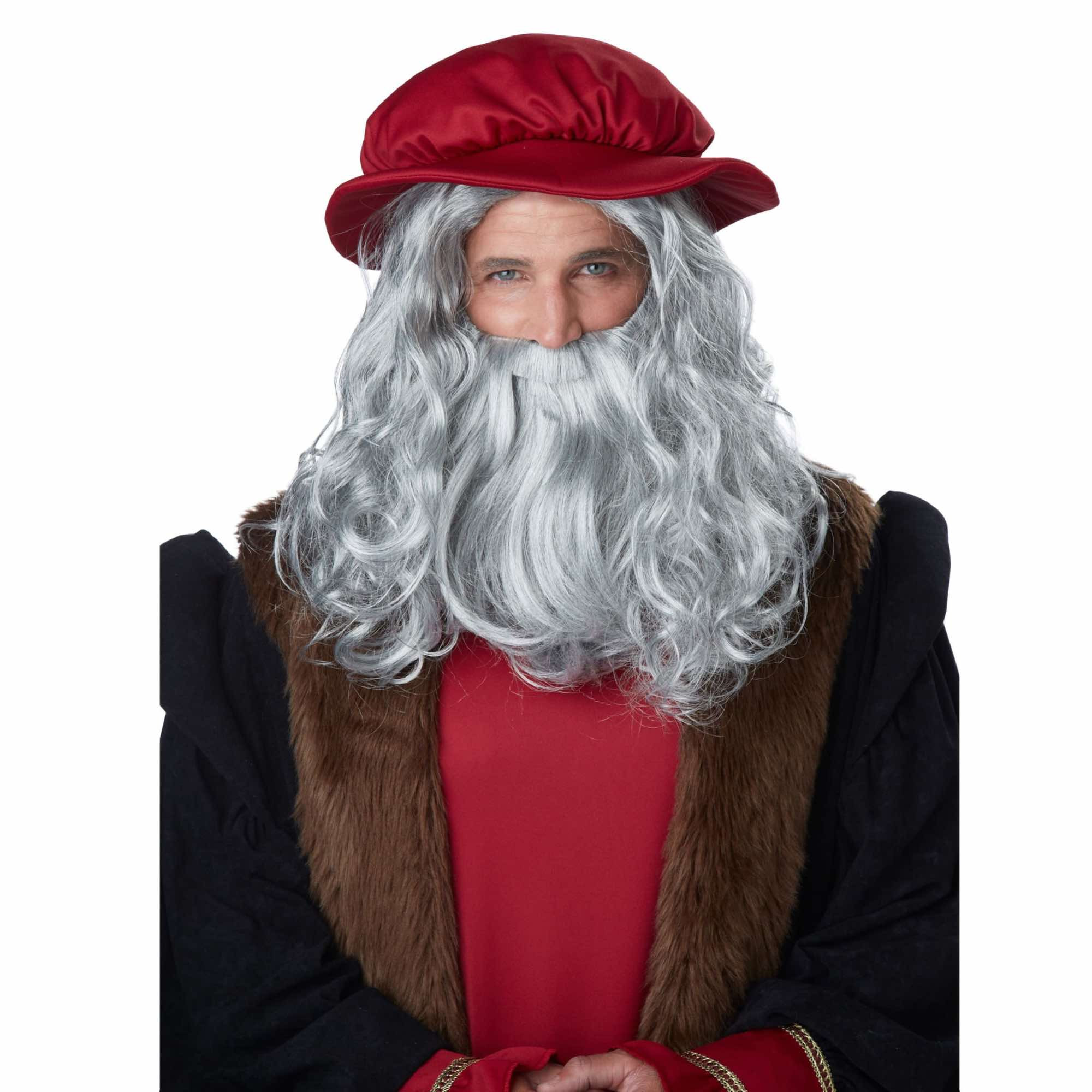 Renaissance Man Leonardo Da Vinci Italian Grey Mens Costume Wig and Beard