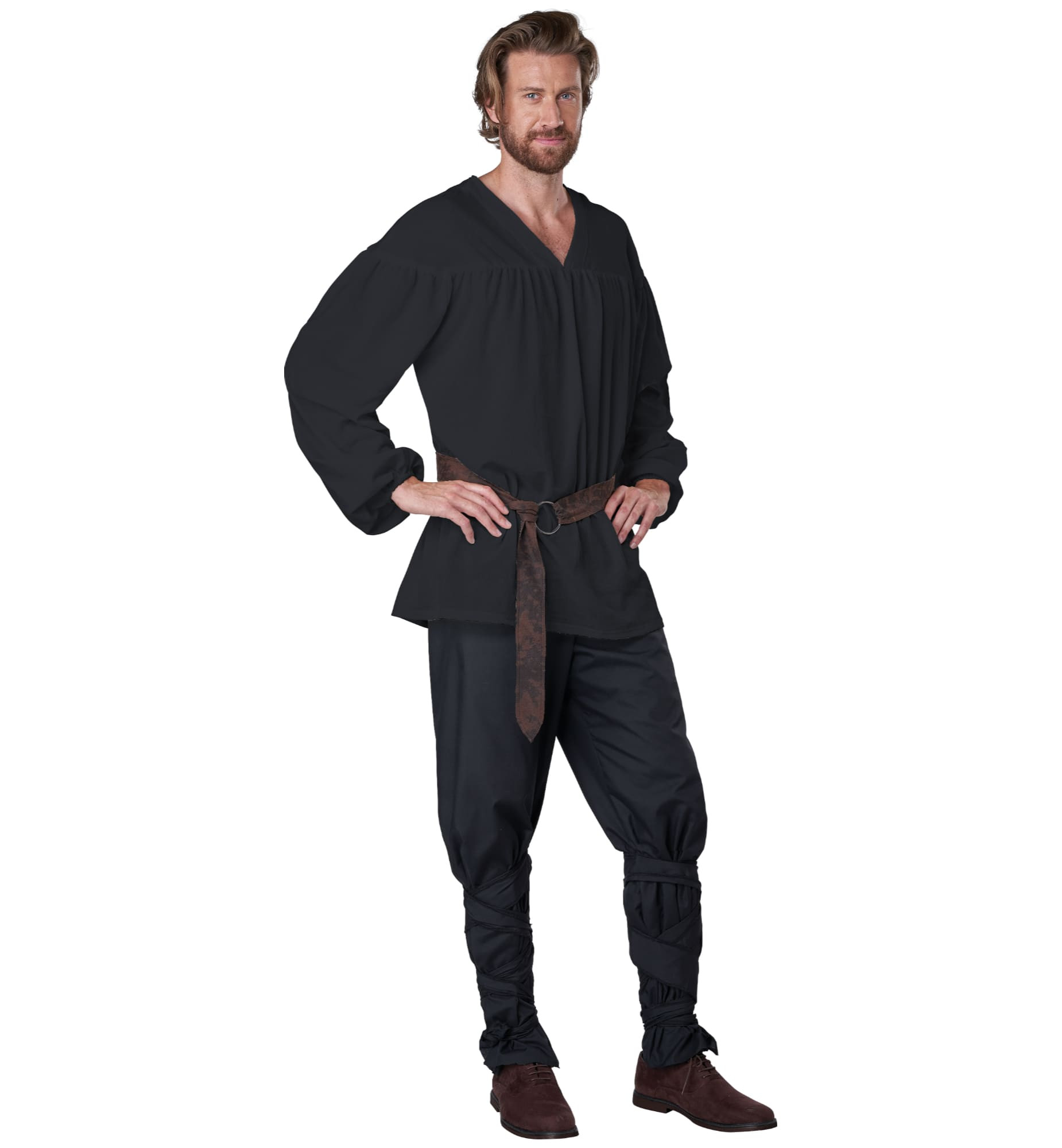 Renaissance Peasant Shirt Black Medieval Pirate King Mens Costume Top