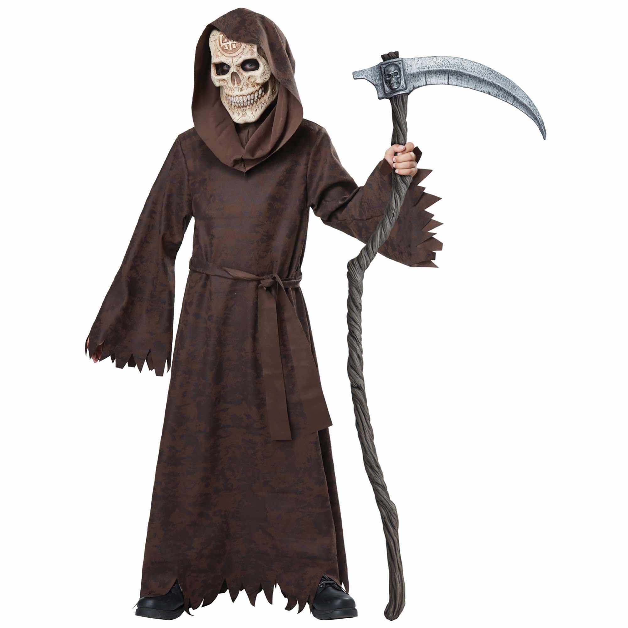 Ancient Grim Reaper Skull Skeleton Ghoul Robe Horror Halloween Boys Costume