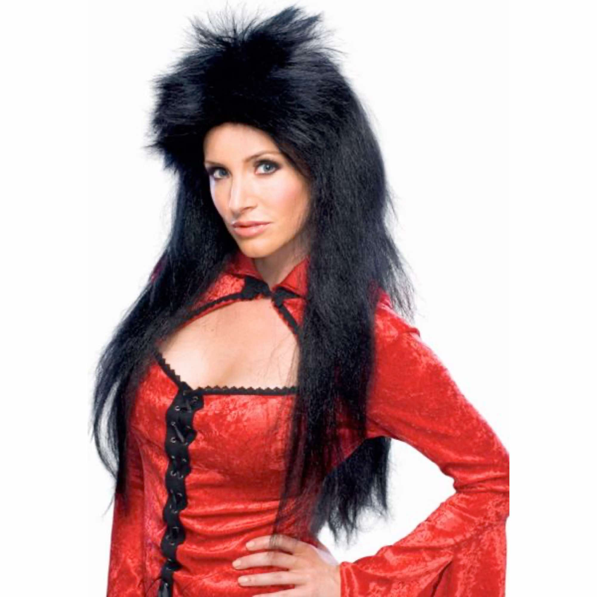 Sorceress Mortisha Witch Gothic Vampiress 80s Rock Black Women Costume Wig