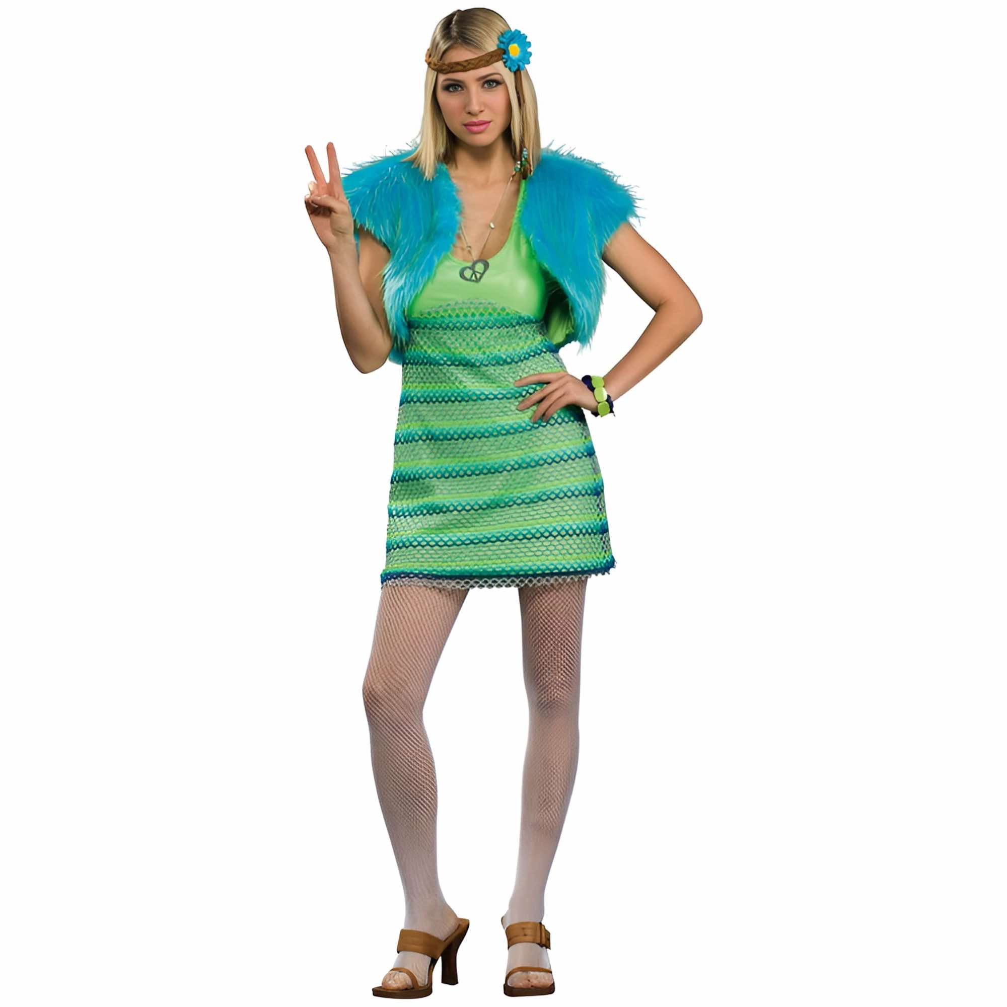1960s Girl Lime Dress 1970s Hippie Flower Power Peace Child Retro Women Costume