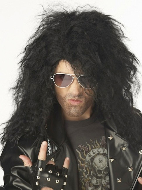 Heavy Metal Rocker Black 80s Hard Rock Men Costume Wig