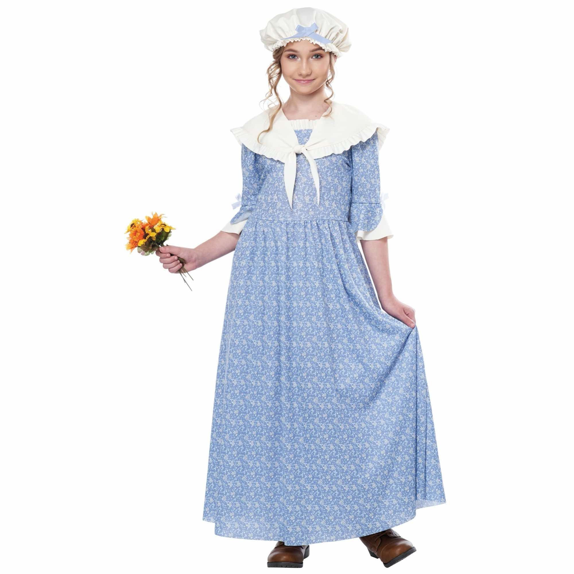 Colonial Village Girl Pioneer Pilgrim Frontier Olden Day Book Week Girls Costume