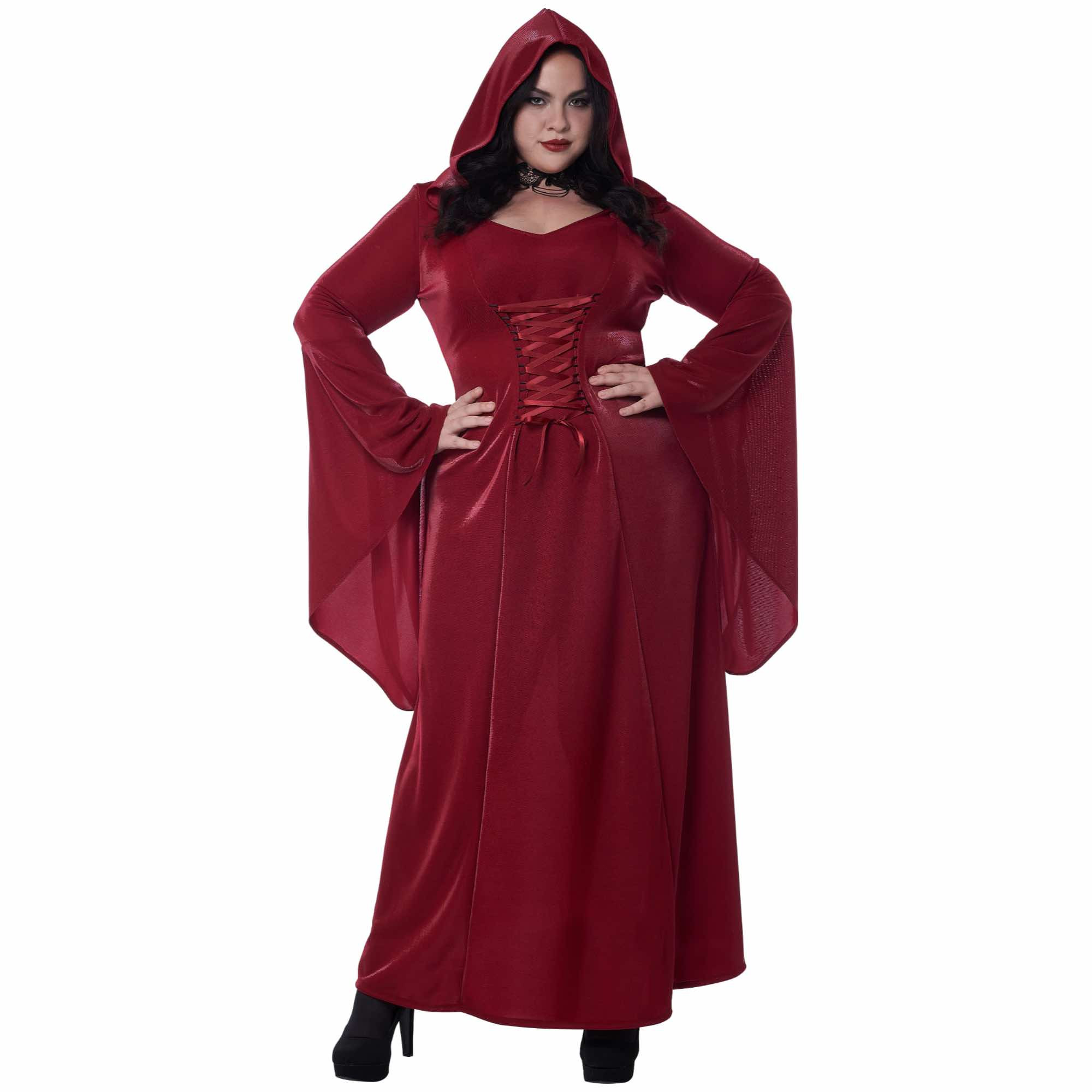 Crimson Red Robe Medieval Vampire Vampiress Devil Womens Costume Plus
