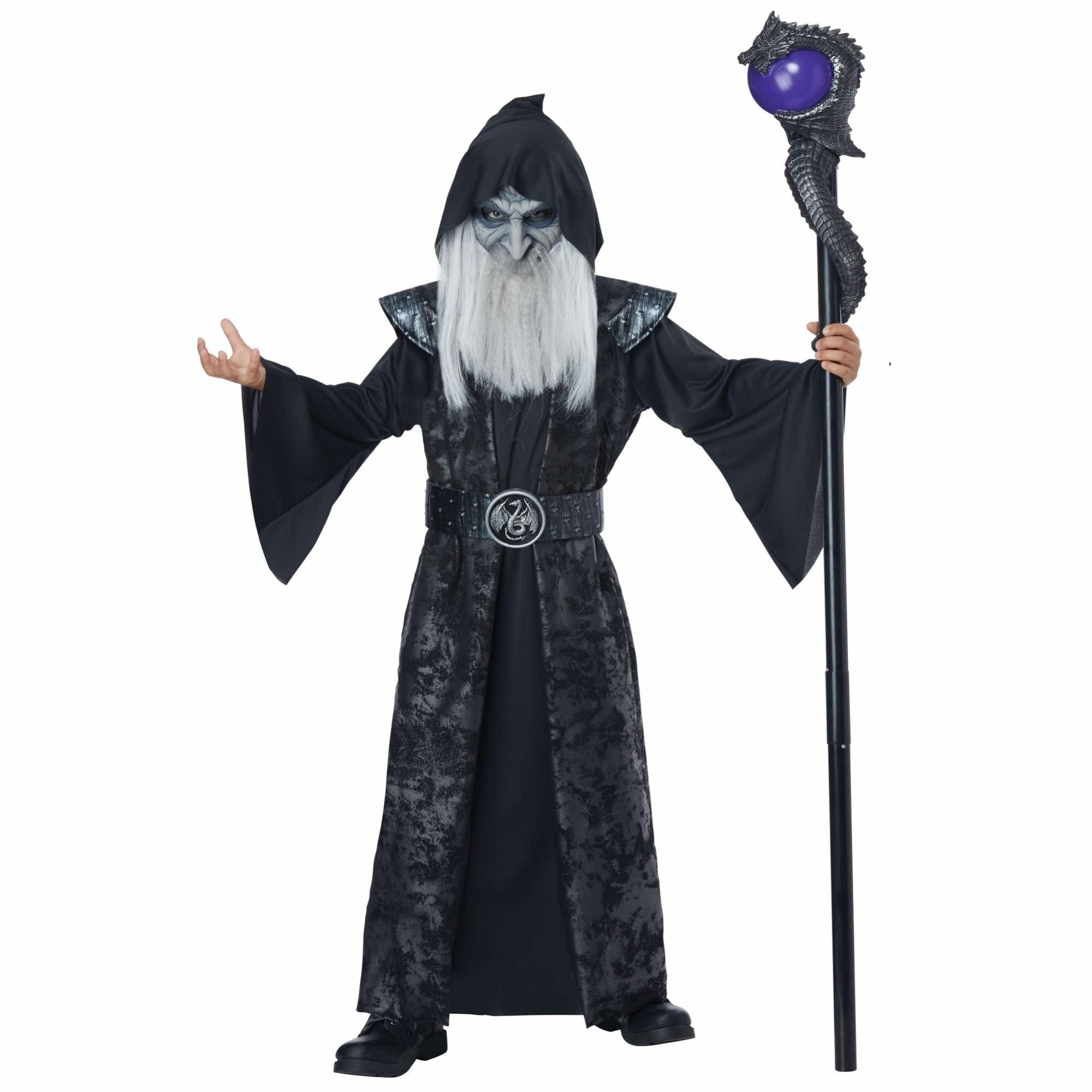 Dark Wizard Sorcerer Magician Medieval Robe Story Book Week Boys Costume