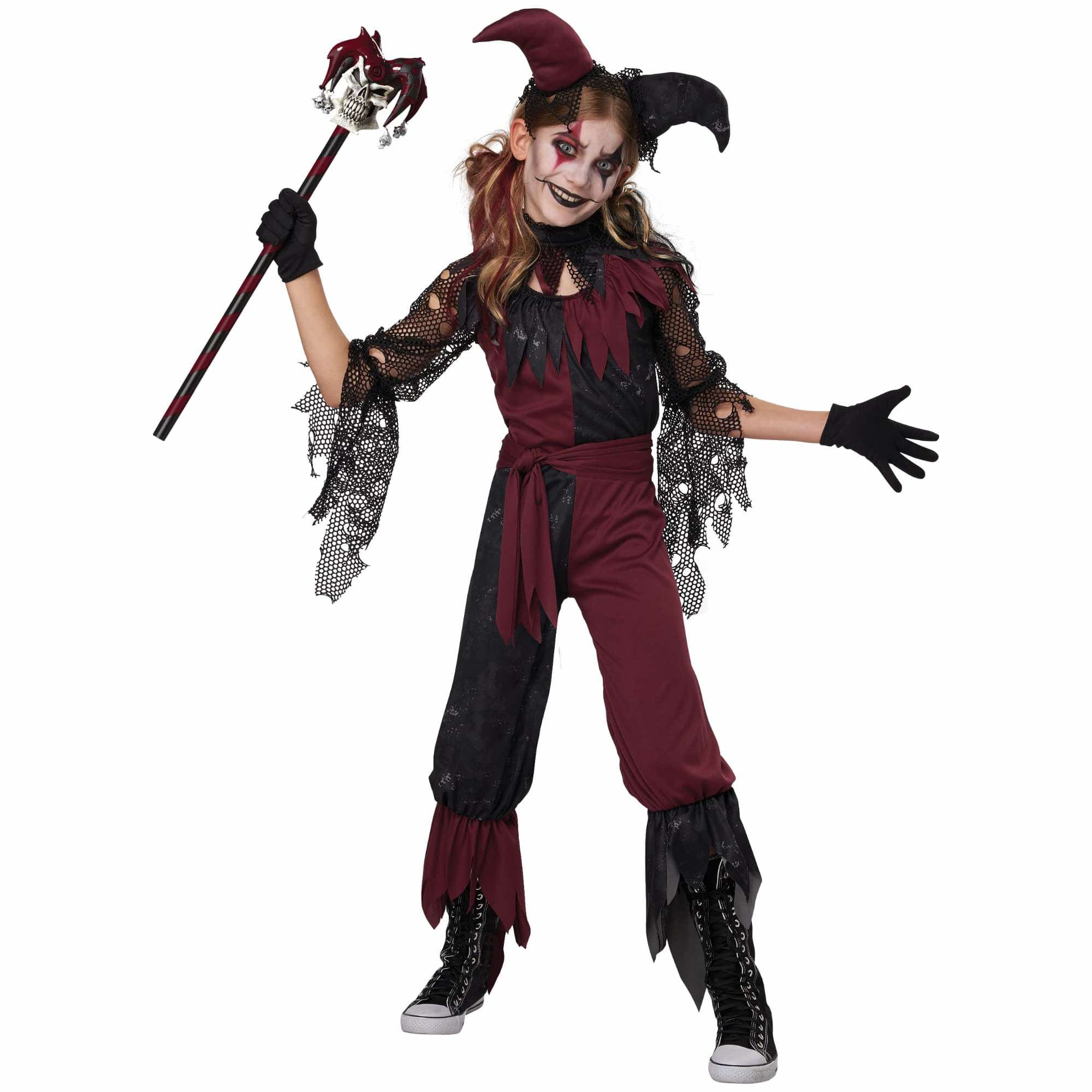 Psycho Jester Horror Clown Joker Evil Scary Halloween Child Girls Costume