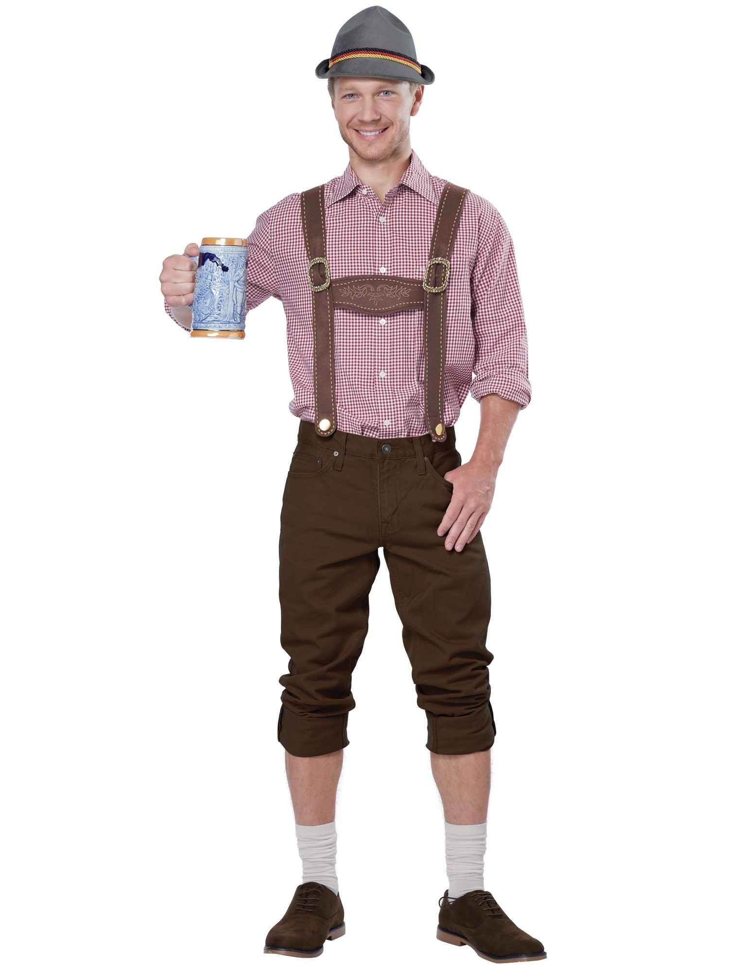 Lederhosen German Beer Man Oktoberfest Men Costume Suspenders Hat Kit