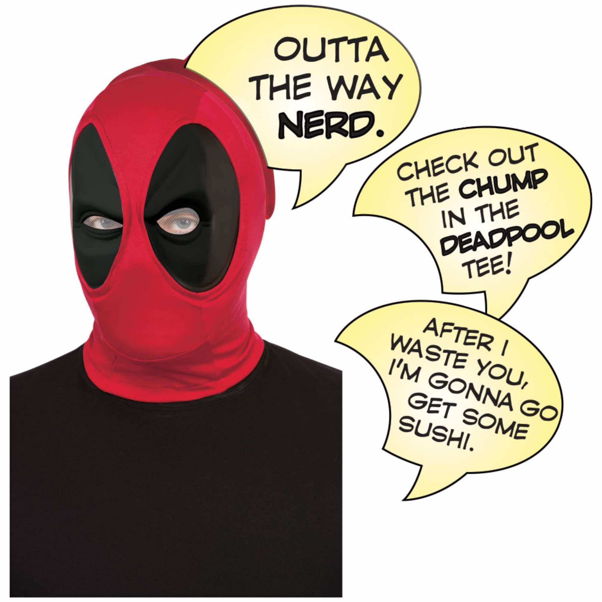 Deadpool Marvel Superhero Deluxe Adult Mens Costume Mask With Speech Bubble Set