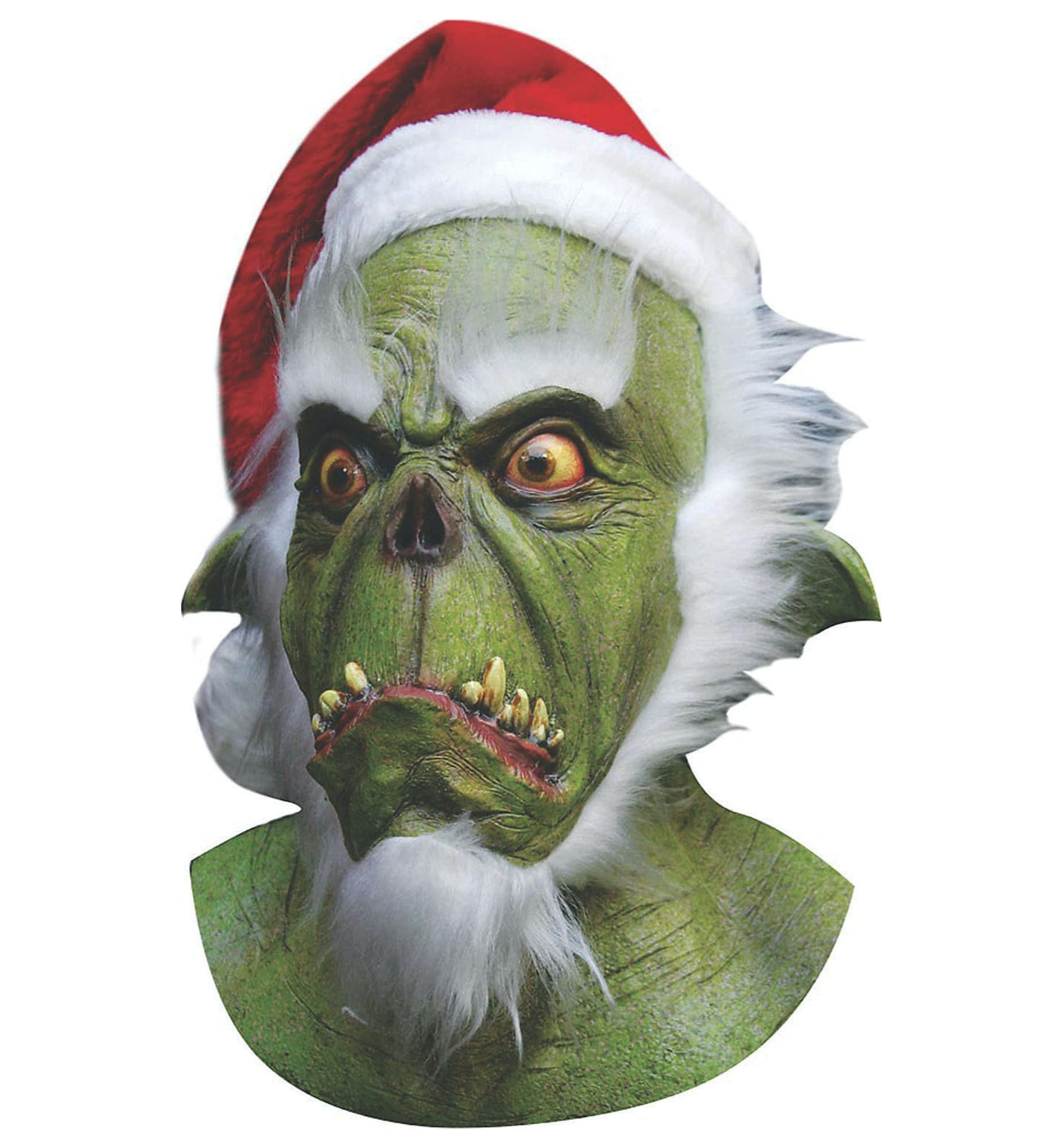 Green Christmas Monster Holiday Adult Mens Costume Mask with Santa Hat