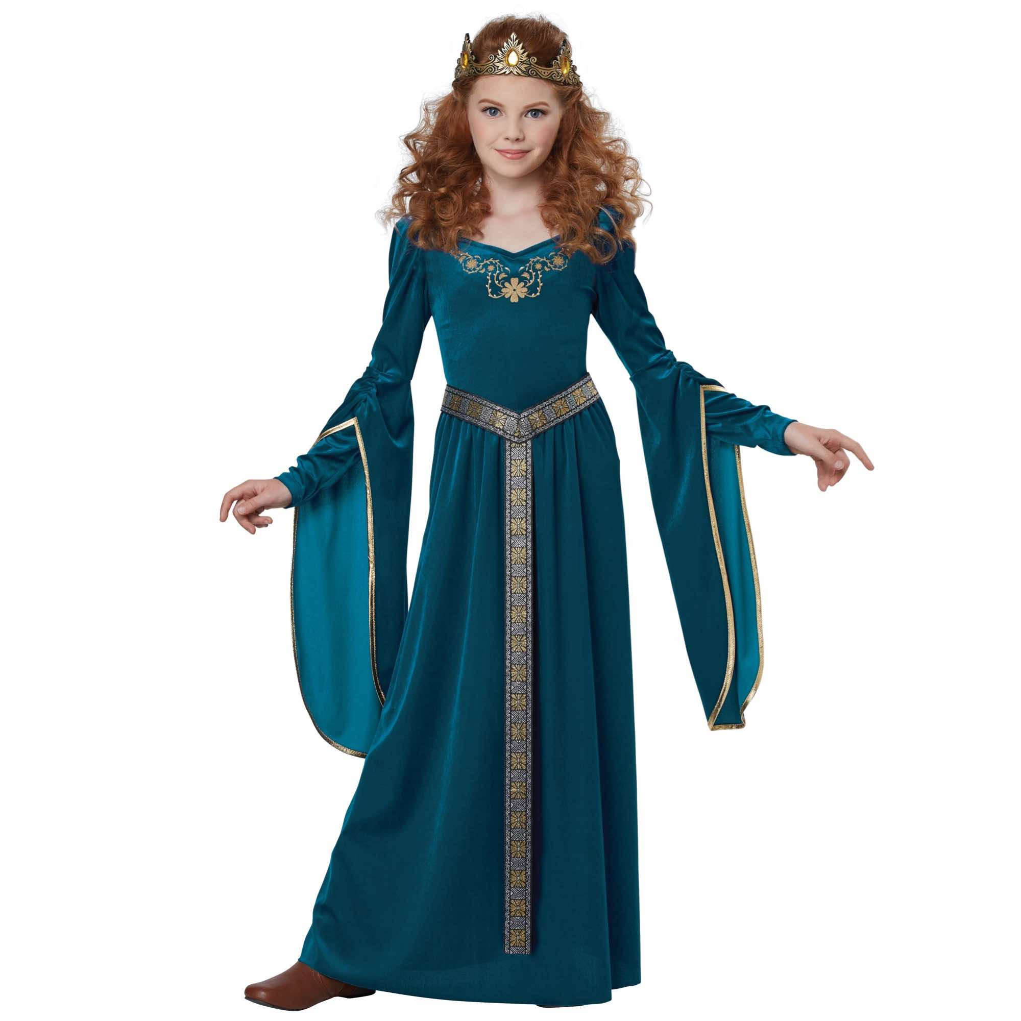 Medieval Princess Lady Guinevere Renaissance Blue Girls Costume