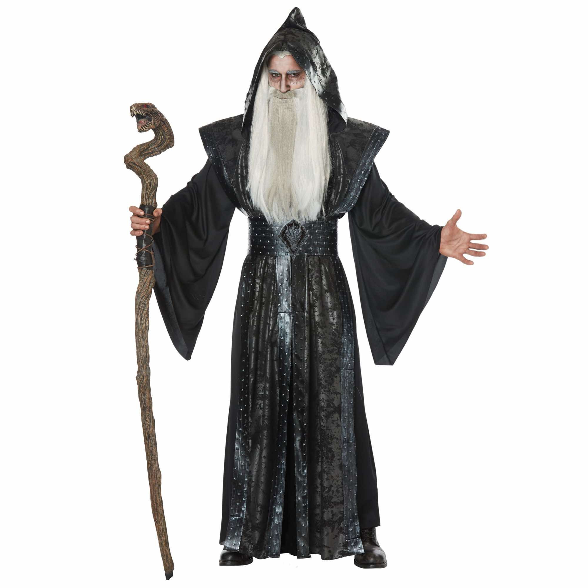 Dark Wizard Sorcerer Magician Medieval Robe Story Book Week Mens Costume