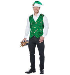 Elf Holiday Green Vest Hat Clip Christmas Santa Festival Mens Costume Kit Elf Holiday Green Vest Hat Clip Christmas Santa Festival Mens Costume Kit