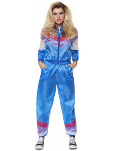 Blue Shell Suit 80s Sport Funky Adult Womens Costume Tracksuit Blue Shell Suit 80s Sport Funky Adult Womens Costume Tracksuit