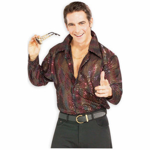 Sequin Disco 70s Hippie Groovy Boogie Adult Mens Costume Shirt Sequin Disco 70s Hippie Groovy Boogie Adult Mens Costume Shirt