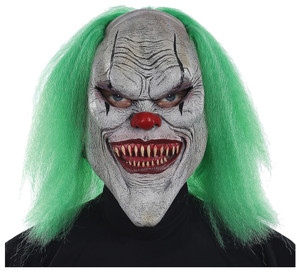 Evil Horror Clown Joker Sinister Creepy Mens Costume Latex Mask with Green Hair Evil Horror Clown Joker Sinister Creepy Mens Costume Latex Mask with Green Hair