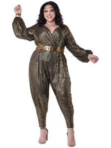 Gold Disco Queen 70s 1970s Jumpsuit Dance Retro Adult Womens Costume Plus Gold Disco Queen 70s 1970s Jumpsuit Dance Retro Adult Womens Costume Plus