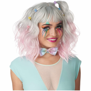 Pastel Textured Long Bob Clown Circus Grey Pink Womens Wig Pastel Textured Long Bob Clown Circus Grey Pink Womens Wig