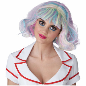 Pastel Rainbow Short Curly Bob Clown Circus Pride Womens Wig Pastel Rainbow Short Curly Bob Clown Circus Pride Womens Wig