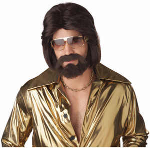 Sexy 70s Man Hippie Black Mens Wig and Beard Sexy 70s Man Hippie Black Mens Wig and Beard