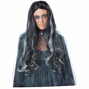 Blood Mary Black Grey Long Wavy Womens Wig Blood Mary Black Grey Long Wavy Womens Wig