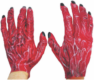 Devil Red Latex Realistic Mens Gloves Hands Devil Red Latex Realistic Mens Gloves Hands