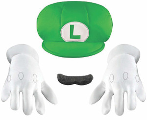 Luigi Super Mario Boys Hat Gloves Moustache Kit Luigi Super Mario Boys Hat Gloves Moustache Kit