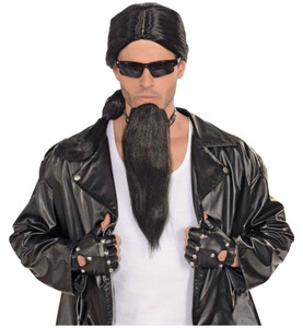 Bad Biker Gangster 1980s Men Costume Black Goatee Bad Biker Gangster 1980s Men Costume Black Goatee