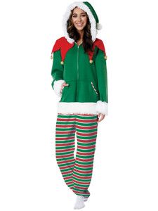 Elf Fleece Jumpsuit Santa Helper Christmas Festival Adult Unisex Mens Costume Elf Fleece Jumpsuit Santa Helper Christmas Festival Adult Unisex Mens Costume
