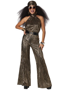 Disco Fever Gold Halter Top 70s Hippie Groovy Retro Adult Womens Costume