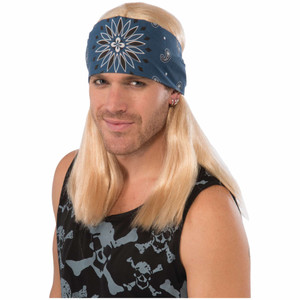 Rock Star Bret Glam Country Rock Blonde Men Costume Wig & Bandana Rock Star Bret Glam Country Rock Blonde Men Costume Wig & Bandana