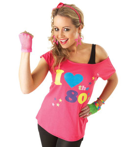 1980s Disco I Love The 80s Retro Pink Adult Womens Costume Top T-Shirt Shirt 1980s Disco I Love The 80s Retro Pink Adult Womens Costume Top T-Shirt Shirt