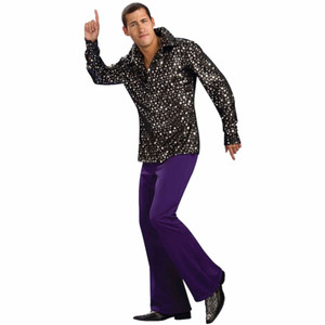 Disco Mania Shirt Black Silver 60s 70s Men Costume