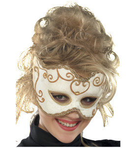 Deluxe Masquerade White Baroque Venetian Costume Mask Deluxe Masquerade White Baroque Venetian Costume Mask