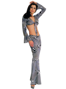 1970s 1960s Disco Hippie Retro Swirl Tie Top Bell Bottom Pants Women Costume M/L