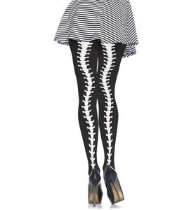 Opaque Contrast Spine Day of The Dead Women Costume Thigh Highs Pantyhose