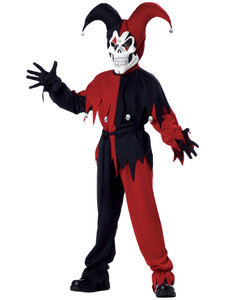 Evil Jester Mardi Gras Red Black Joker Horror Clown Halloween Boys Costume