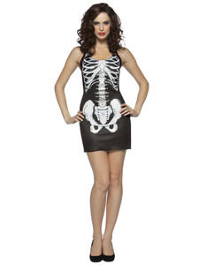 Bones Tank Dress Skeleton Day Of The Death Mexican Halloween Womens Costume 4-10