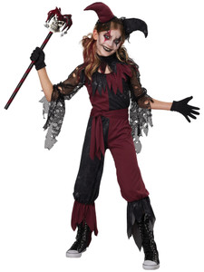 Psycho Jester Horror Clown Joker Evil Scary Halloween Child Girls Costume Psycho Jester Horror Clown Joker Evil Scary Halloween Child Girls Costume