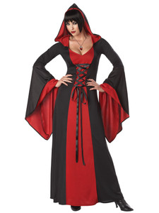 Deluxe Hooded Robe Red Devil Vampires Gothic Medieval Witch Womens Costume Deluxe Hooded Robe Red Devil Vampires Gothic Medieval Witch Womens Costume