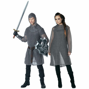 Metallic Knit Chain Mail Tunic and Cowl Medieval Knight Unisex Mens Costume