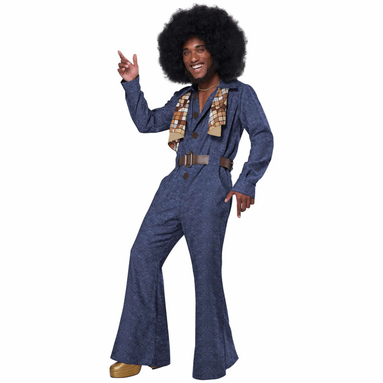 70s Denim Jumpsuit Blue 1970s 60s Disco Hippie Retro Party Adult Mens Costume