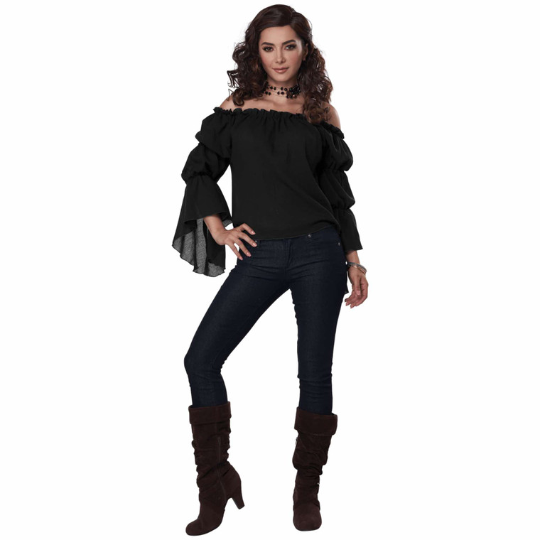 Renaissance Peasant Medieval Beer Maid Black Womens Costume Top Blouse