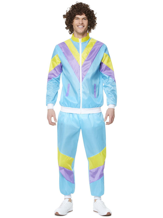 Shell Suit 80s Sport Funky Blue Adult Mens Costume Tracksuit