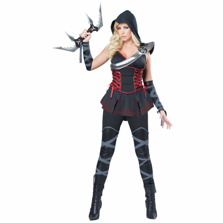 Ninja Black Japanese Warrior Hooded Samurai Womens Costume