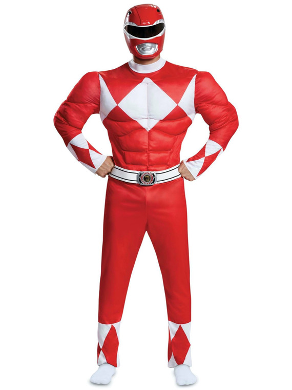 Red Ranger Classic Muscle Power Rangers Superhero Movie Adult Mens Costume XL