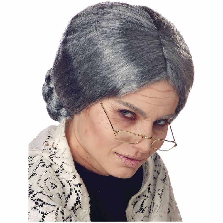 Grandma Granny Grandmum Old Mrs Santa Women Costume Wig
