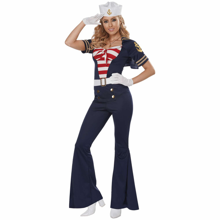 All Hands On Deck Sailor Navy Captain 50s Pinup Retro Adult Womens Costume